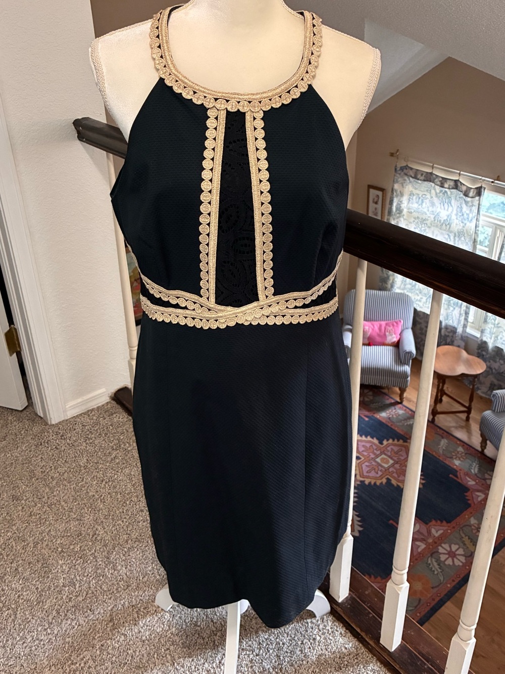 Lilly Pulitzer Black Mini Dress with Gold Appliqué Trim